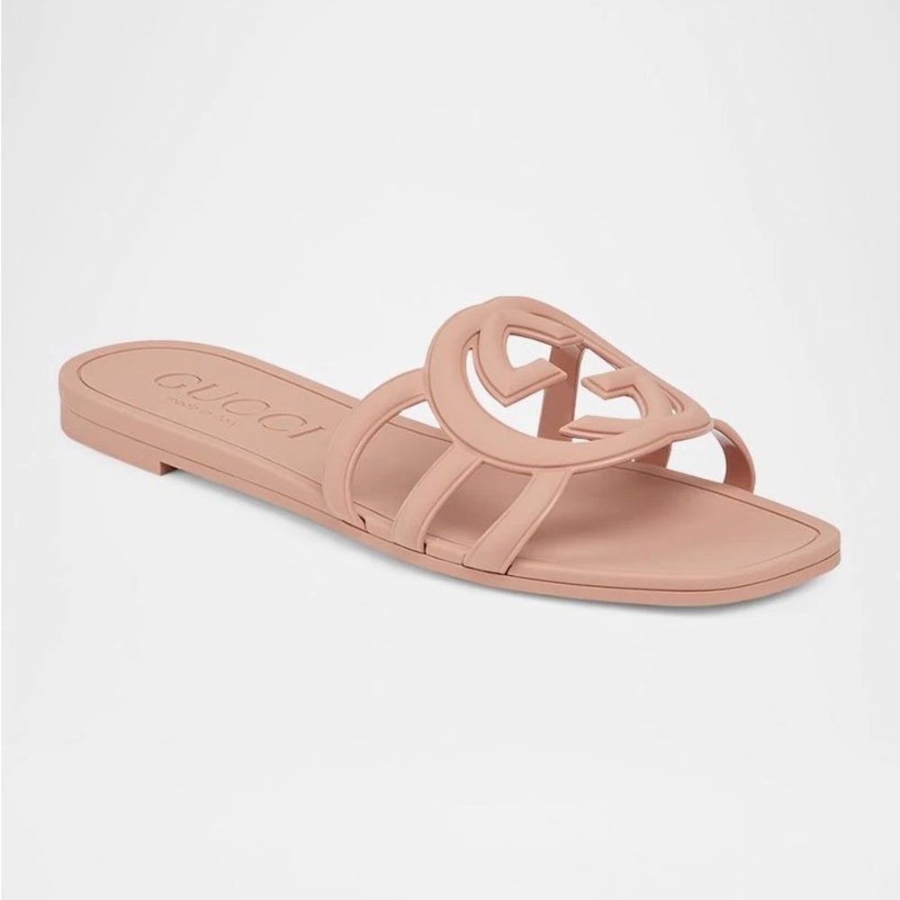 Gucci Nude Pink Interlocking G Slide Sandals - Picture 9 of 11